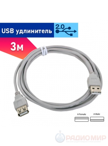 USB 2.0 удлинитель AM/AF, длина 3 метра Gembird CC-USB2-AMAF-10